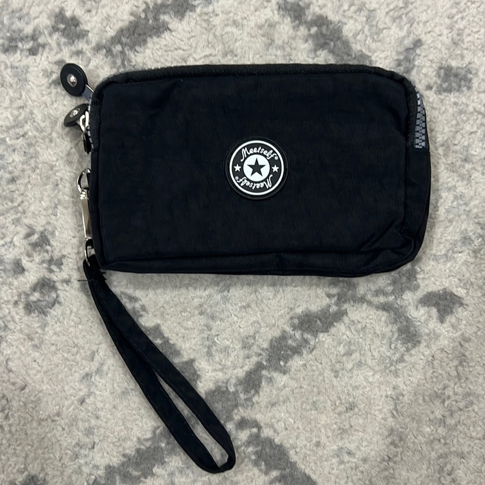 Meetself Black‎ Wristlet Wallet Makeup Pouch Cosmetic Case Bag Great For Travel